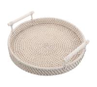 USHOBE Plateau de Service Rond en Rotin Tressé Main avec Poignées, Panier Décoratif Naturel, Capacité Spacieuse et Aération pour Serviettes D'invités ou Fruits sur Table Basse