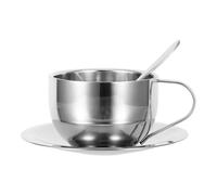 USHOBE Tasse à Café Isotherme en Acier Inoxydable 250ml à Double Paroi Empilable avec Soucoupe et Cuillère pour Pause Thé la Maison, Protection Anti-brûlure