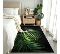 Usine Tapis de Couloir Lavable en Machine, Feuilles Tropicales Photographie Tapis Poil Ras, Noir Vert Moquette Antidérapant Doux pour Entrée Cuisine Chambre Salon, 60x240 cm