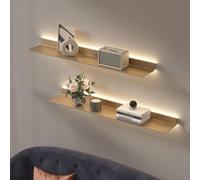 Usknxiu Étagère murale à DEL dorée de 81,3 cm, présentoir flottant en aluminium avec lumière chaude, étagères de rangement en métal robuste pour salle de bain, bar, cuisine, décoration d'intérieur