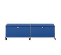 USM Haller Meuble TV/Hi-Fi bas M61 sur roulettes avec 2 portes à charnières Bleu gentiane - USM HALLER QS M61 27