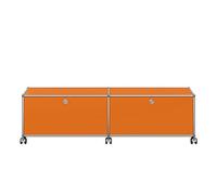 USM Haller Meuble TV/Hi-Fi bas M61 sur roulettes avec 2 portes à charnières Orange pur - USM HALLER QS M61 26