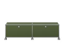 USM Haller Meuble TV/Hi-Fi bas M61 sur roulettes avec 2 portes à charnières Vert olive - USM HALLER QS M61 36