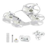Usper Ventilateur Plafond avec Lumiere, Drone Plafonnier de Ampoule Ventilateur Lampe LED, E27 2 en 1 Ventilateurs 4 Fan têtes Lampe avec Telecommande et Lumière Dimmable pour Chambre (Blanc)