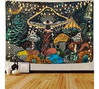 Uspring Tapisserie murale hippie champignon - Yeux psychédéliques psychédéliques paon de mer bohème abstrait océan (70,9 x 235 cm)