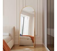 USROCAS Grand miroir pleine longueur, 165 x 60 cm, miroir sur pied incurvé, miroir suspendu, magnifique miroir mural pour chambre à coucher, miroir de dressing avec cadre en aluminium doré