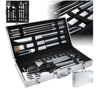 Ustensile à barbecue - TECTAKE - Ensemble de 18 couverts pour barbecue en acier inoxydable avec coffret inclus - Gris