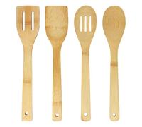 Joeji's - Ustensiles de Cuisine en Bambou | Ensemble 4 Pièces en Bois : Cuillère, Spatule, Spatule à Égoutter, Cuillère de Service