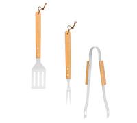Ustensiles de Barbecue en Acier Inoxydable, Set Paquet | Manches en Bois , Pince, Fourchette et Pelle, Trous Suspendre, Rangement Pratique pour Grillades Extérieures