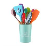Ustensiles de Cuisine en Silicone Ensemble d'ustensiles de Cuisine poignées en Bois résistant à la Chaleur Gadgets de Cuisine Gris Outils pour ustensiles de Cuisine antiadhésifs (Coloré-12pcs)