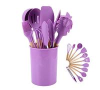 Ustensiles de Cuisine en Silicone Ensemble d'ustensiles de Cuisine poignées en Bois résistant à la Chaleur Gadgets de Cuisine Gris Outils pour ustensiles de Cuisine antiadhésifs (Violet-12pcs)