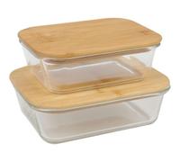 Ustensiles De Cuisine - Lot De 2 Boîtes En Verre - Boîtes Alimentaire Hermétiques - Couvercle En Bambou - Réutilisables, Brun,Transarent