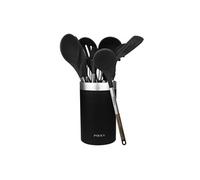 Cecotec Ustensiles De Cuisine En Silicone Polka Exclusive Wood&Rock. Set de 9 pièces Noir, Enduit Soft Touch et Manche en