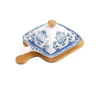 Ustensiles de cuisson Assiette de riz au four, assiette à micro-ondes avec couvercle, poêle pâtisserie en céramique, fromage, beurrier, assiettes commerciales Plaques de four(Blue)