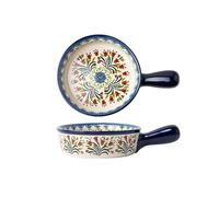 Ustensiles de cuisson Bol de cuisson à Double oreille, plat, ménage en céramique rétro vaisselle poignée bol salade profond Plaques de four(16.3cm)