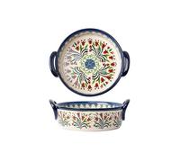 Ustensiles de cuisson Bol de cuisson à Double oreille, plat, ménage en céramique rétro vaisselle poignée bol salade profond Plaques de four(18.5cm)