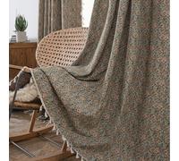 USTIDE Rideau floral rustique 1 panneau vintage semi-occultant, tissu jacquard en coton et lin, 150 x 160 cm