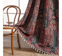 USTIDE Rideau jacquard ethnique 1 panneau vintage coloré semi-occultant, rideau rustique shabby pour chambre à coucher, 150 x 240 cm