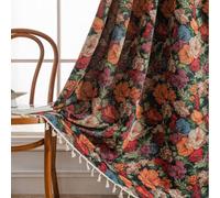 USTIDE Rideau rétro à motif floral de style rustique - Jacquard en coton semi-occultant, macramé cottage chic pour salon, chambre à coucher, passe-tringle, 1 panneau, 150 x 180 cm