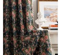 USTIDE Rideau rustique rose jacquard floral 1 panneau dentelle macramé drapé semi-occultant pour chambre à coucher, salon, 150 x 220 cm