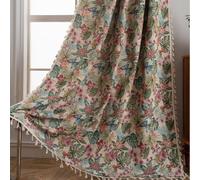 USTIDE Rideau semi-occultant en coton jacquard avec motifs de feuilles de ferme, papillon, floral romantique, 1 panneau pour salon, chambre à coucher, 150 x 180 cm
