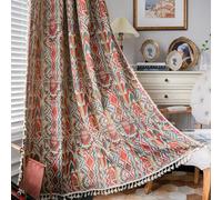 USTIDE Rideau vintage ethnique de ferme bohème - Jacquard réduisant la lumière, motif géométrique coloré, design tribal en dentelle macramé, 1 panneau, 150 x 220 cm