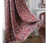 USTIDE Rideaux en jacquard de coton aux motifs d'oiseaux et de fleurs - Rideau occultant de style rustique pour chambre à coucher, 1 panneau, 140 x 218 cm
