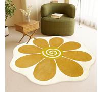 USTIDE Tapis en forme de fleur - 120 x 120 cm - Lavable - Motif tournesol - Doux - Pour salon, chambre de fille