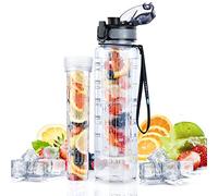 UTEBIT Gourde Sport 1L, Bouteille d'eau avec Infuseur à Thé ou Fruits | Gourde avec Filtre, Anti Fuite, Marqueur de Temps, Bouteille Reutilisable en Tritan sans BPA pour Gym, Camping, Randonnée