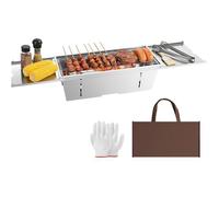 UTEN Barbecue Charbon de Bois Portable Pliable,Grand Barbecue Camping Inox 88.5x21.5 cm avec Sac et Gants pour Jardin Extérieur