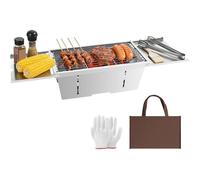 UTEN Barbecue Charbon Portable Pliable 68.5 x21.5 cm,Barbecue Camping Jardin Extérieur,Sac et Gants,5-10 Personnes