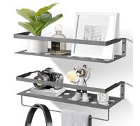 Uten Étagère Murale, Lot de 2 Métallique Étagère Salle de Bain | avec Porte-Serviettes, Étagère Rangement Cuisine pour Cuisine, Salle de Bain, Salon, Patio, gris
