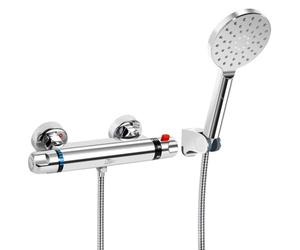Uten Mitigeur Thermostatique de Douche, Système de Douche avec Pommeau 3 Fonctions, Anti-Brulure, Laiton Chromé, Set Complet pour Mur, Argenté