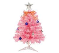 Uten Petit Sapin de Noel, 55 cm Mini Sapin Noel Lumineux Rose, avec 30 LED Fuirlandes Lumineuses, Etoiles, Nœuds et 15 Boules de Noël pour Bureau, Salon, Rebord Fenêtre, Décoration Noël Bureau