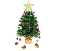 Uten Petit Sapin de Noel, 60 cm Mini Sapin Noel Lumineux, avec 18 Boules Noël, 5 Groupes Baies Rouges, 5 Pommes Pine, Coffret Cadeau, Etoile, Nœuds, 50 LED Guirlandes Lumineuses