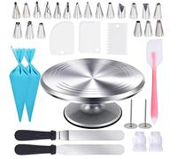 Uten Plateau Tournant Patisserie, 33 pcs Kit de Décoration pour Gâteaux | avec Plateau Tournant en Aluminium, Poche à Douille, Embouts de Passepoil, Spatule, Grattoir, Outils de Cuisson