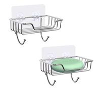 Uten Porte Savon Mural, Lot de 2 Porte-Savon en Acier Inoxydable 304 | Avec 2 Crochets, Sans Perçage - Fixation Murale - pour Salle de Bain et Cuisine