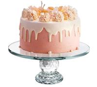 Uten Présentoir à Gâteau, Plateau à Gâteau en K5 Verre Cristal Décoration | Transparent Support a Gateau en Rond 10,7 in pour Fête d'anniversaire, Mariage, Presentoir Buffet Evenement，Bord Rond