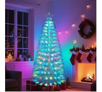 Uten Sapin de Noël Artificiel 180 cm Lumineux LED,Arbre de Noël avec LED Fibre Optique Couleur Lumière,220 Branches,Support en Fer