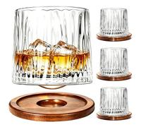 Uten Verre à Eau Rotatif, Verre à Whisky de 275 ml, Sous-verres en Bambou, Peut être Utilisé Comme Verres à Rhum, Tasse à Cocktail, Tasse à Café, Gobelets, Réduire le Stress - Lot de 4