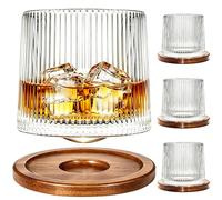 Uten Verre à Eau Rotatif, Verre à Whisky de 275 ml, Sous-verres en Bambou, Peut être Utilisé Comme Verres à Rhum, Tasse à Cocktail, Tasse à Café, Gobelets, Réduire le Stress - Lot de 4