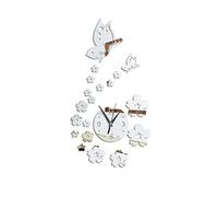 Uteruik Stickers muraux en acrylique avec horloge papillon pour la maison, le salon, la chambre à coucher (couleur argent)