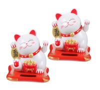 UTHCLO 2 Pièces Figurines Chat Chanceux Solaire Décoration Maneki Neko Japonaise avec Bras Ondulant Automatique Statue de Fortune pour Maison Bureau et Voiture Adorable Bibelot Blanc