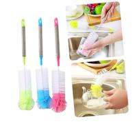 UTHCLO 3 pièces Brosses à Bouteilles Multifonctionnelles avec Manche Long Flexible Acier Inoxydable pour Nettoyage de Verres Biberons et Bouteilles Têtes Rondes Couleur Aléatoire