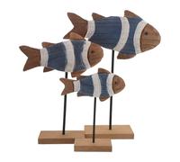 UTHCLO Figurines de Poissons en Bois Bleu Style Méditerranéen Rustique, Décoration Polyvalente et Ambiance Estivale pour Centre de Table et Salle de Bain, Lot de 3