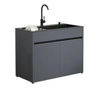 Utili Meuble d'évier avec lavabo en acier inoxydable noir pour linge et gaz, armoire STO en aluminium nid d'abeille avec robinet, distributeur de savon et panier coulissant