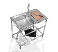 Utility Sinks for a Laundry Room, Freestanding 304 Stainless Steel Sink, Commercial Kitchen Washing Sink 1 Compartment with Faucet, for Garage,Restaurant,Kitchen,Laundry Room,Indoor Outdoor (Size : S