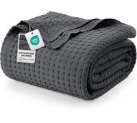 Utopia Bedding 100% coton gaufré Couverture (Gris Anthracite - 228x182 cm) | Plaid doux, léger et respirant, couverture d'été, idée cadeau déco pour hommes et femmes