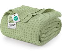 Utopia Bedding 100% Coton Gaufré Couverture (Vert Sauge - 228x182 cm) | Plaid doux, léger et respirant, couverture d'été, idée cadeau déco pour hommes et femmes