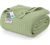 Utopia Bedding Couverture gaufrée en Coton 300 GSM (Vert Sauge - 228 x 228 cm), Couette Douce, légère et Respirante pour Toutes Les Saisons